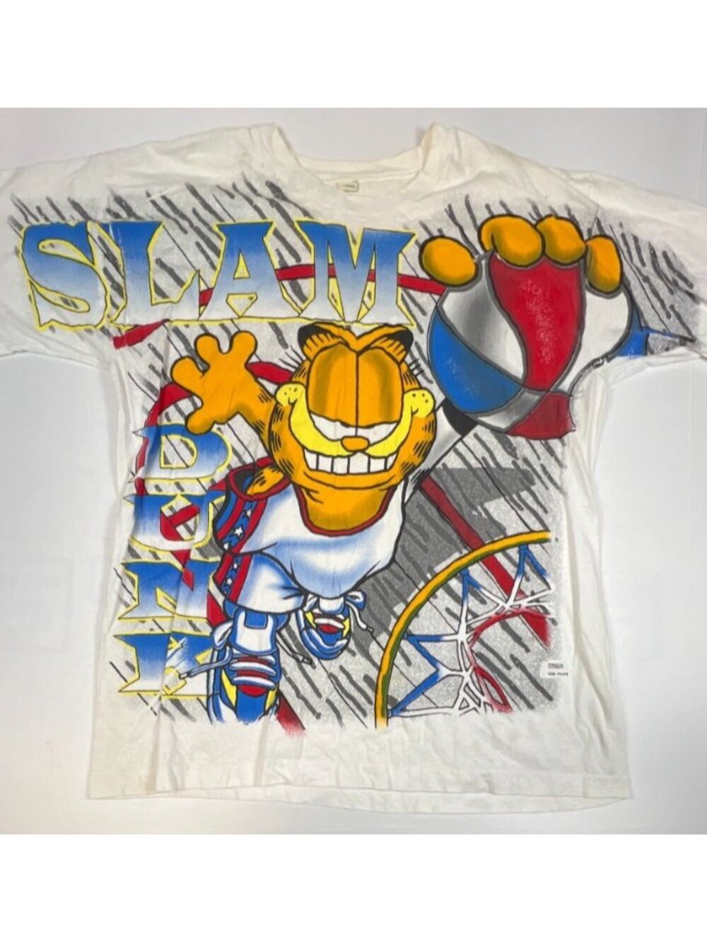 Vintage Garfield 1996 Slam Dunk Basketball T-Shirt XL White Screen Stars USA